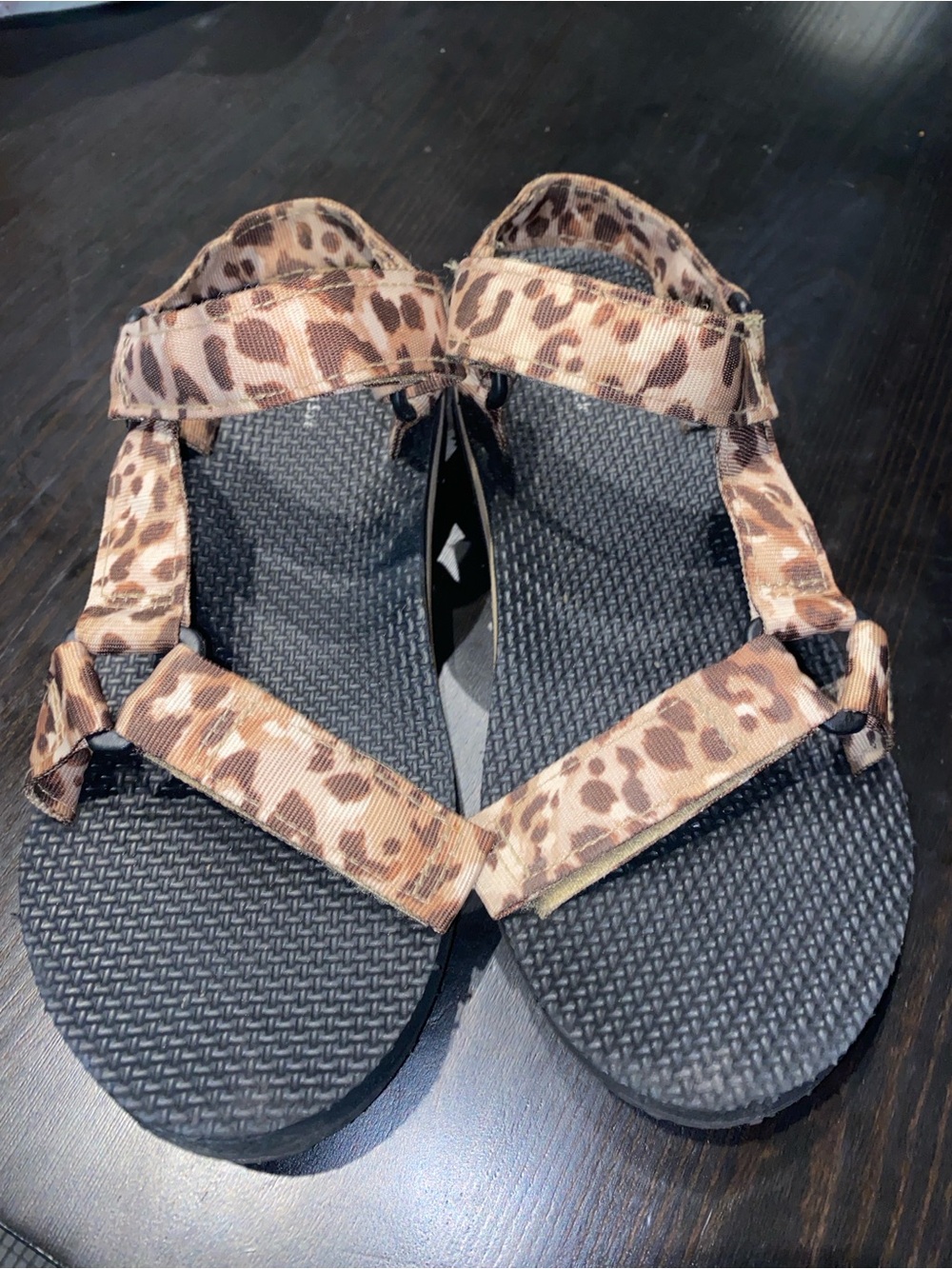 Time and Tru Leopard Print Strappy Sandals - Black Footbed